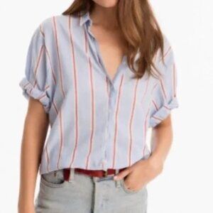 Xirena Blue‎ Red Channing Metallic Striped Button Up Top